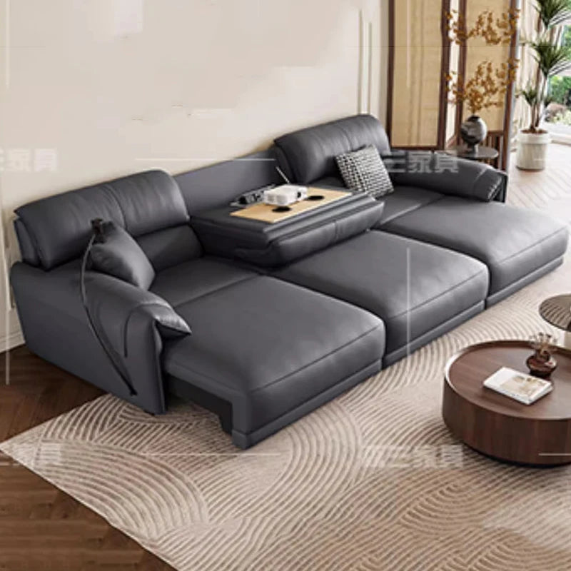 Leather-Like Modular Sofa L-Shaped Folding Recliner — Chestnut Brown | KIMLUD