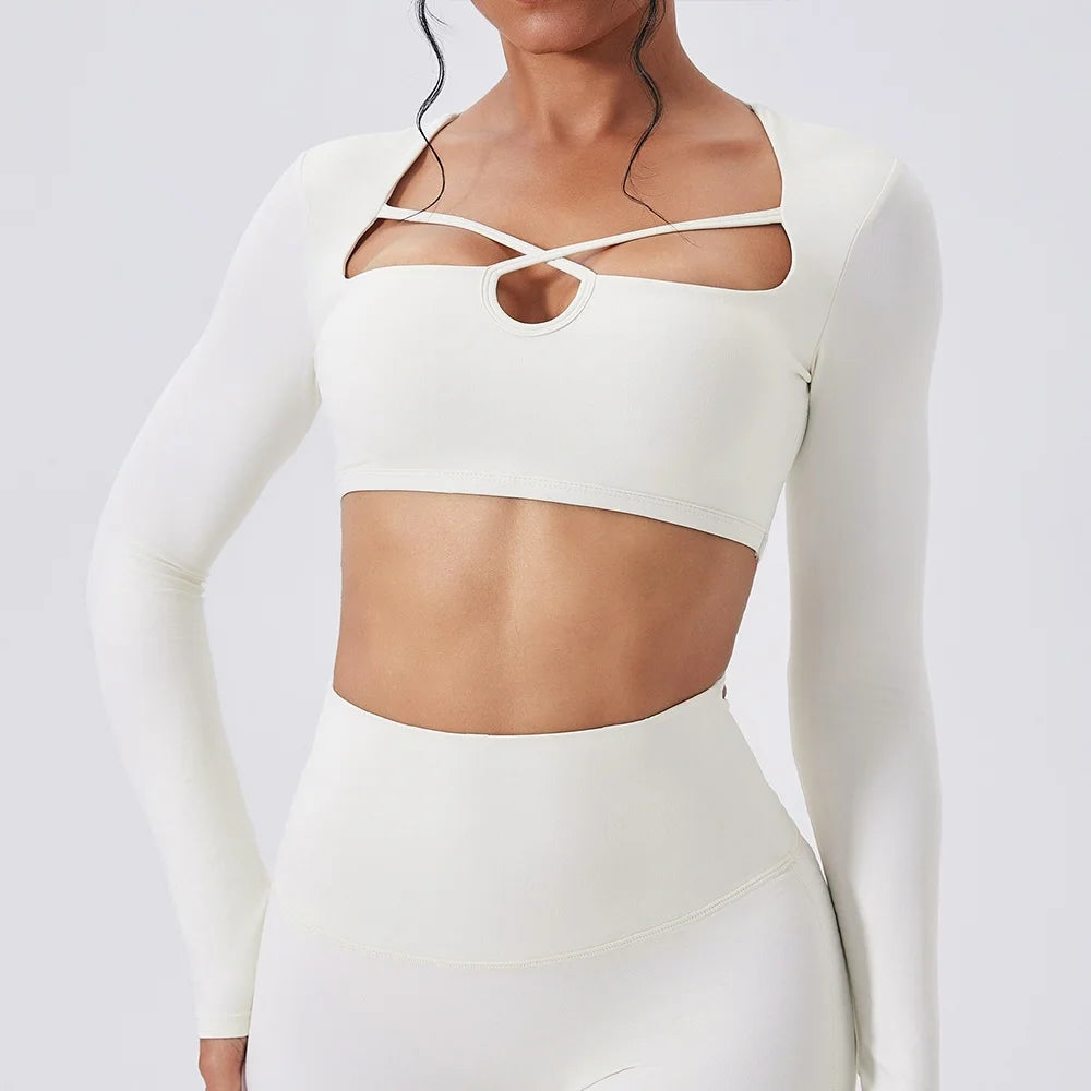 Nylon Elastane Long Sleeve Yoga Top Skin-Hugging — Blue | KIMLUD