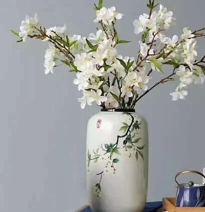 KIMLUD, Chinese Ceramic Vase Decoration Living Room Entrance Floral Home Hydroponic Simple round Housewarming Gift Flower, KIMLUD Womens Clothes