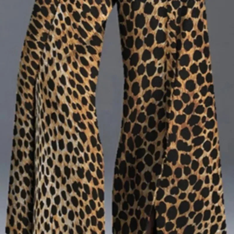 UOOZEE Women High Street Leopard Printed Pants 2025 New Arrivals Casual Loose Split-Front High-Waist Wide Leg Trousers Bottoms