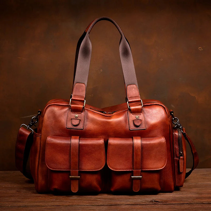 Bags & Handbags Genuine Leather Travel Bag Layered — Black | KIMLUD