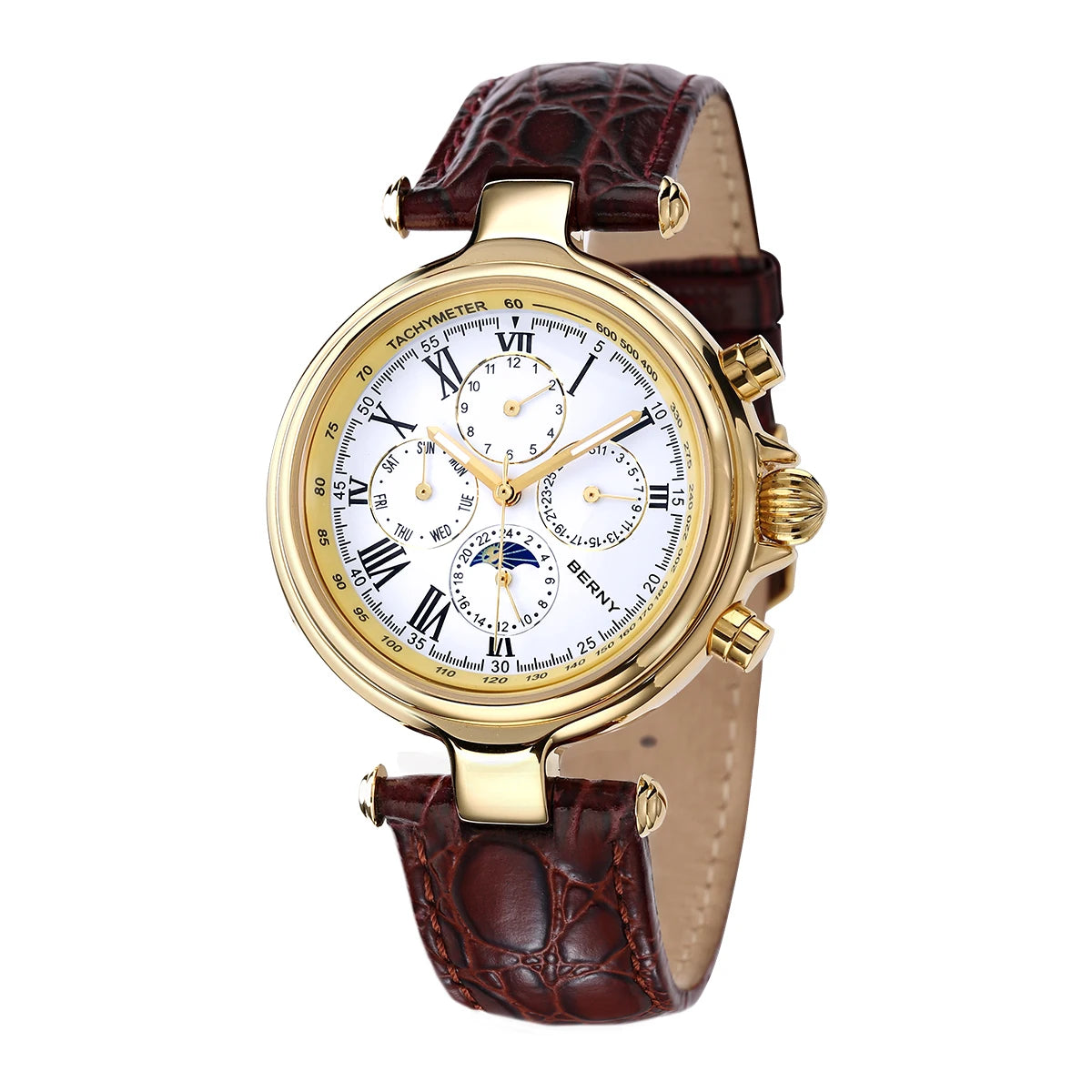 Genuine Leather Retro Automatic Watch — Black | KIMLUD