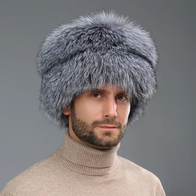 2024 Unisex Real Fox Fur Beanies Hat Mongolian Hat Unique Process Fox Tail Design Luxury Winter Warm Hats For Fashion Bomber Hat