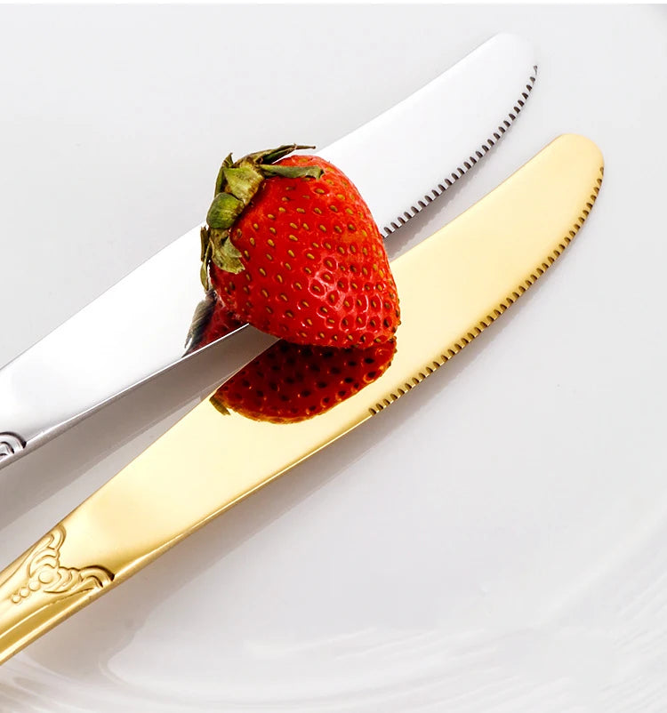 Gold-Plated Stainless Steel Cutlery Set Royal European Spoon Fork Collection — Golden | KIMLUD