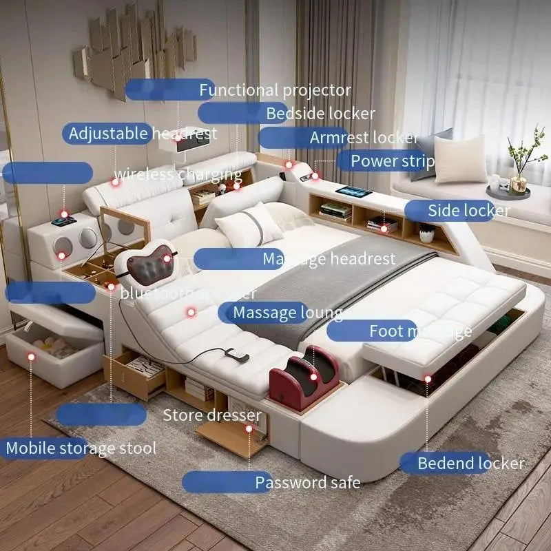 Luxury Storage Double Bed Modern Massager King Size Cameras Multifunctional Twin House Matrimoniale Bedroom Furniture