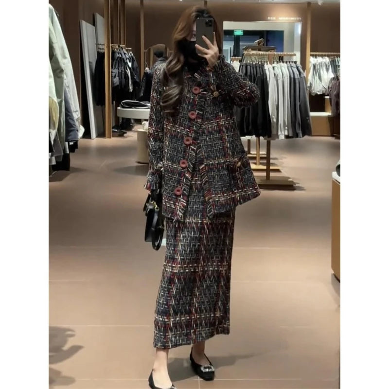 Two Piece Coat And Skirt Set – Winter Polyester – Unknown | KIMLUD