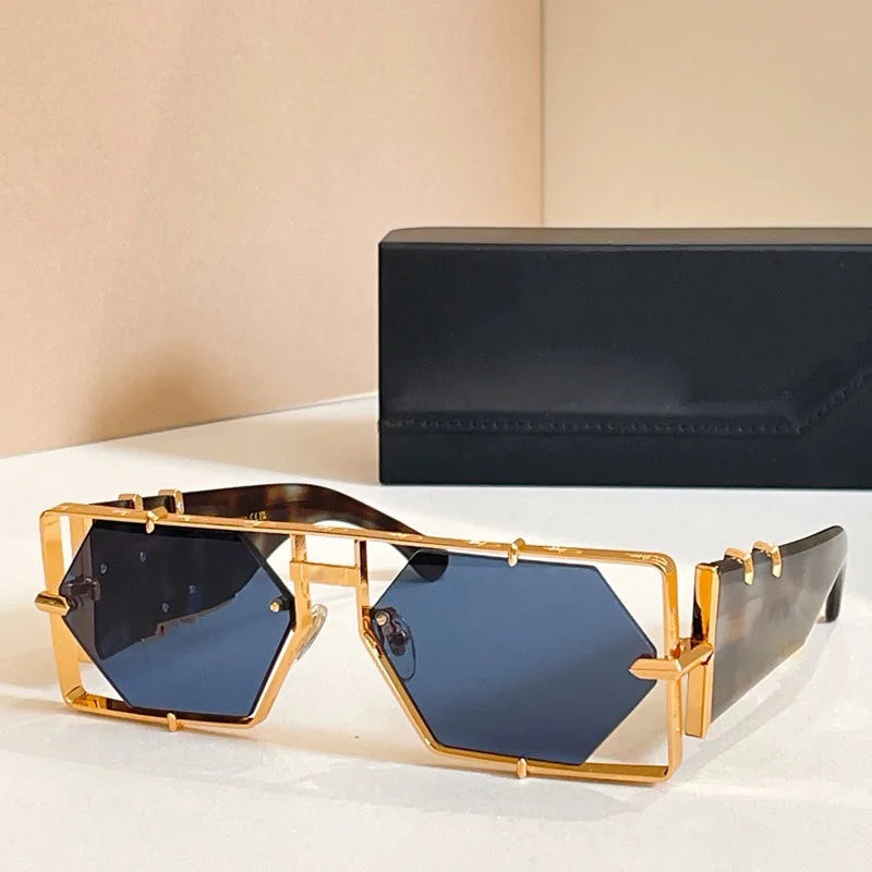 Metal Hexagon Sunglasses With Acetate Frame — Tortoiseshell Brown | KIMLUD