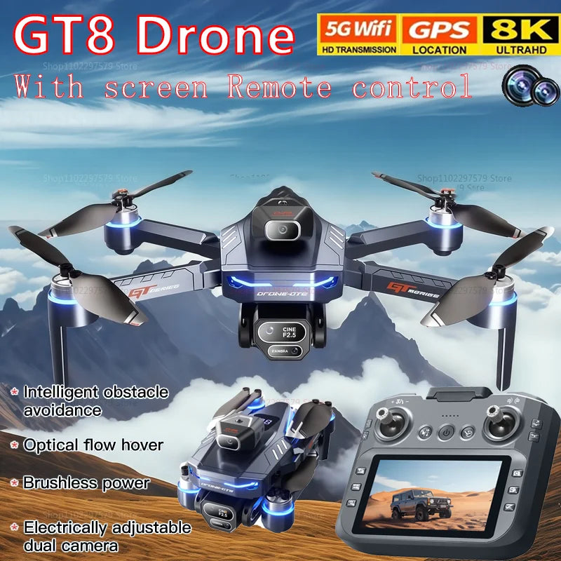 2025 NEW GT8 Pro WIFI FPV Drone Wide Angle HD Camera Intelligent Obstacle Avoidance Quadcopter Height Hold RC Foldable Toys Gift