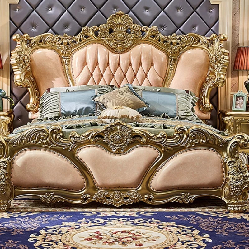 European Romantic Wood Bed With Castle Aesthetics And Built-In Storage — Walnut | KIMLUD