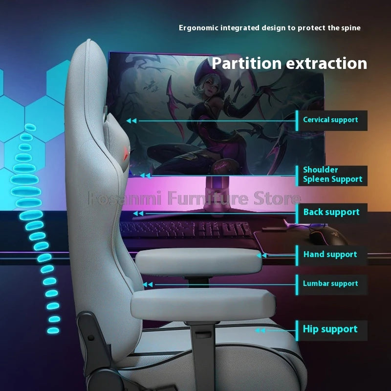 KIMLUD, Stylish Reclining Gray Leather Gaming Chair Home Office Ergonomic Desk Chair with Lumbar Pillow Adjustable Gamer Computer Chairs, KIMLUD Womens Clothes