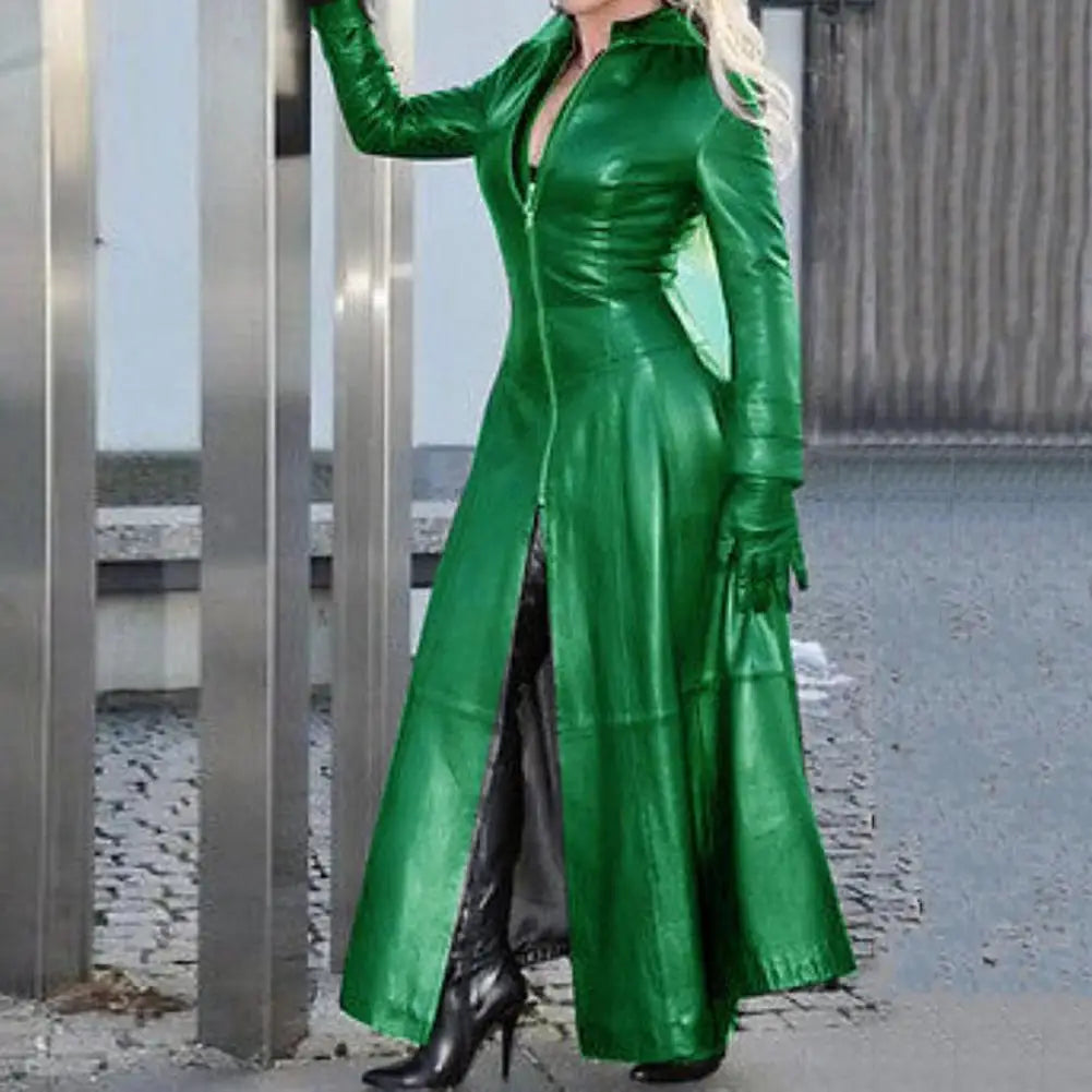 Faux Leather Jacket for Women Stylish Women's Faux Leather Cyberpunk Coat with Lapel Collar Zipper Placket for Autumn