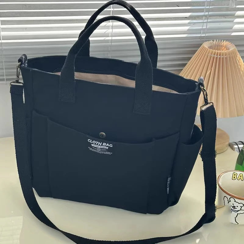 Urban Minimalist Canvas Tote Bag Large Capacity — Beige | KIMLUD