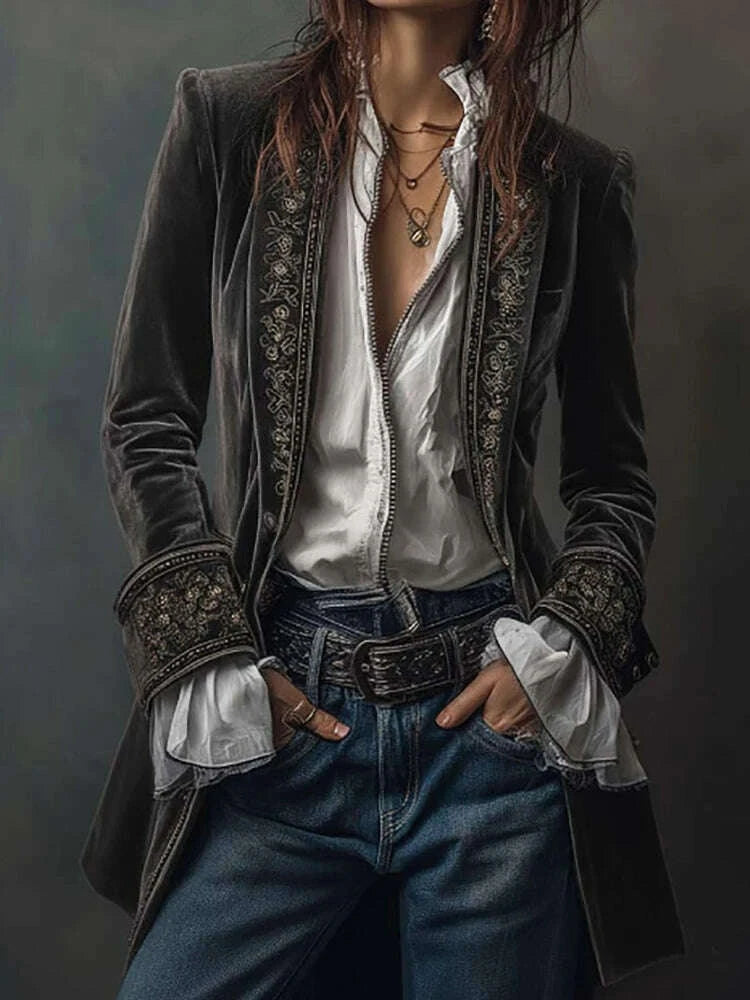 KIMLUD, New V Neck Patchwork Elegant Chic Jackets, Women Spring Autumn Long Sleeve Fashion Coat, Casual Simple Ladies Cardigan Outerwear, KIMLUD Womens Clothes