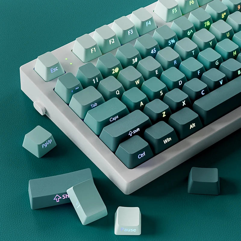 135 Keys Gradient Green Shine Through Keycaps Side Printed PBT Double Shot Keycaps OEM Profile for MX Switches Gaming Keyboards