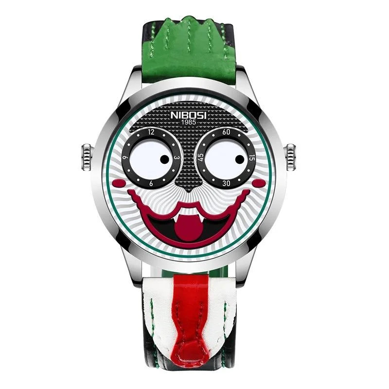 Quartz Watches For Men Clown Dial Fashion Creative Design Waterproof Clock Leather Strap Men Watch Часы Мужские Наручные Reloj