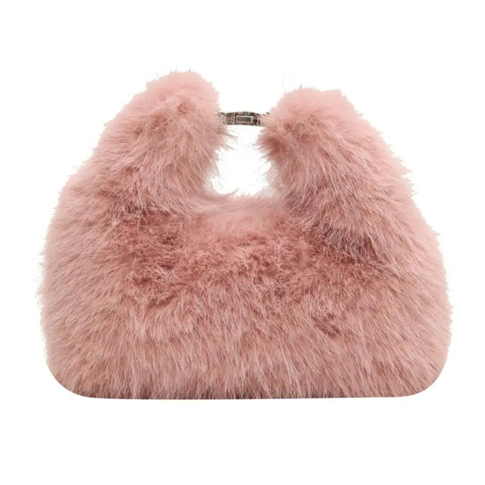 Women Faux Fur Shoulder Bag Adjustable Strap Fluffy Crossbody Bag Solid Color Handbag Hobo Bag for Travel Party