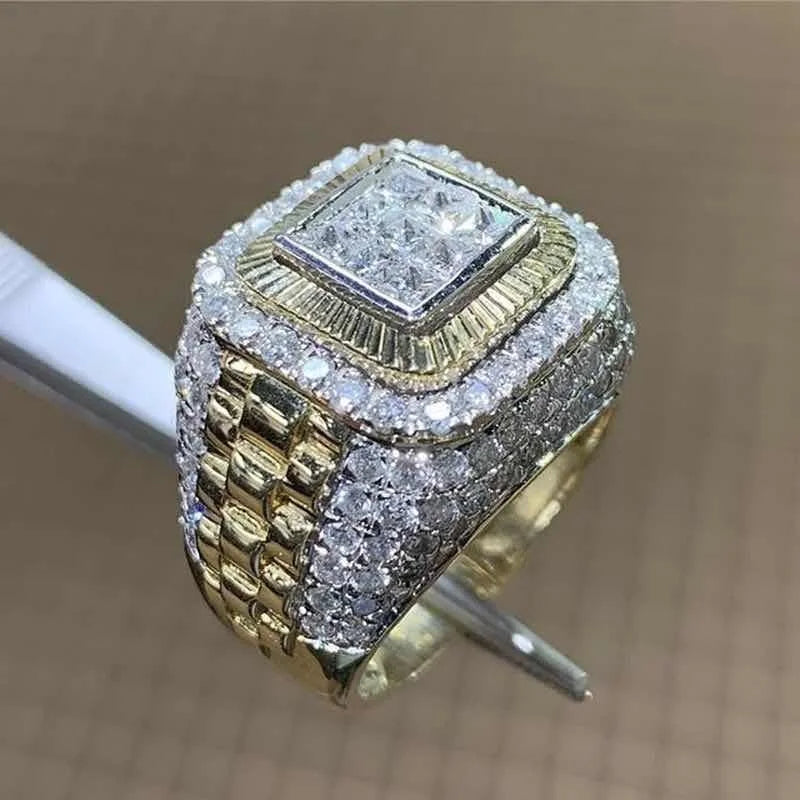 Domineering Rings Hip Hop Inlaid Zircon Stones — Gold | KIMLUD
