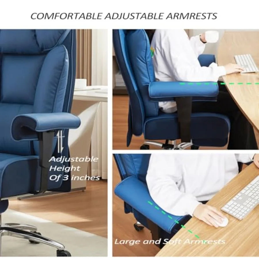 Ergonomic Office Chair 450LBS with Foot Rest High Back PU Leather Big and Tall Executive Chair with Adjustable Padded Armrests