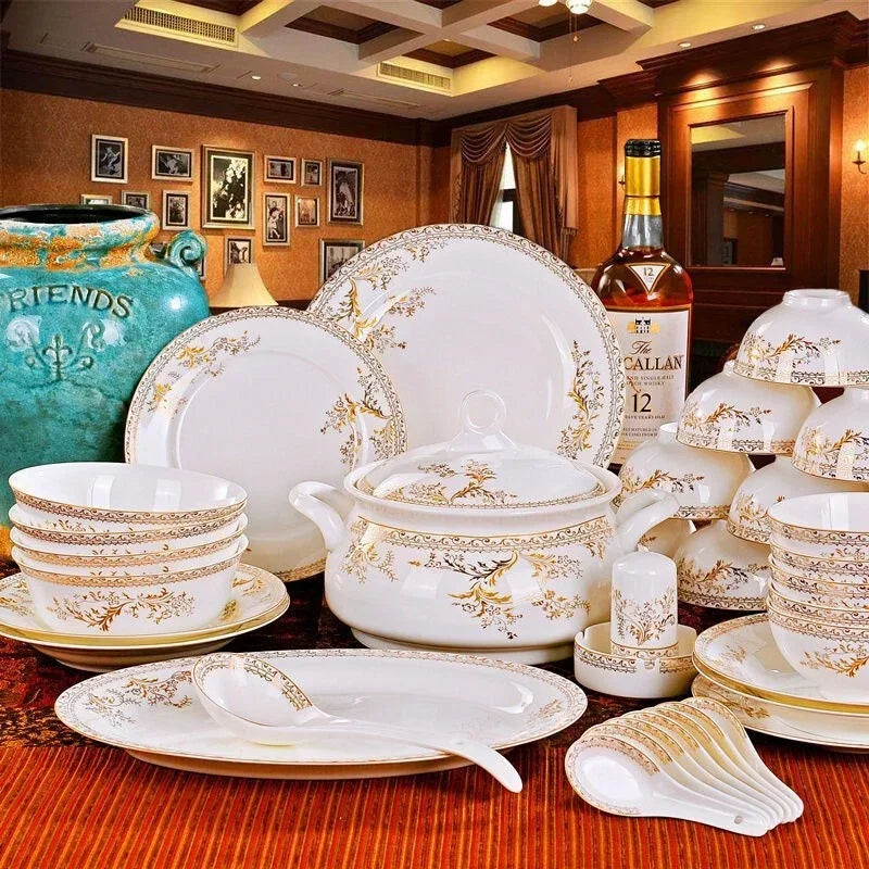 Porcelain Dinner Set Bone China Tableware Ceramic Dish Ensemble Dinnerware Collection Elegant Diner Service Kit