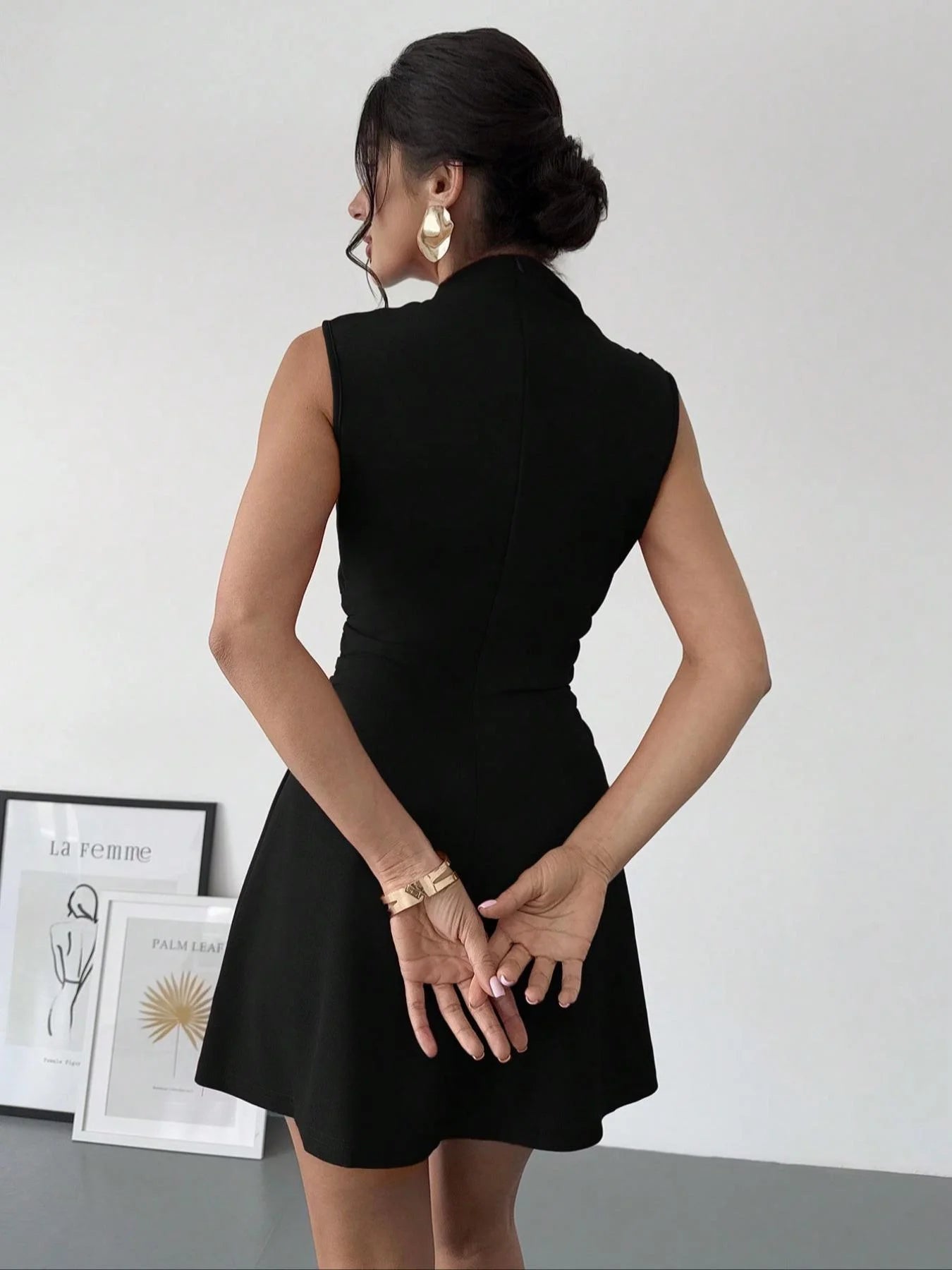 Polyester Dress Trumpet Silhouette Off The Shoulder Neckline Mini Length — Black | KIMLUD