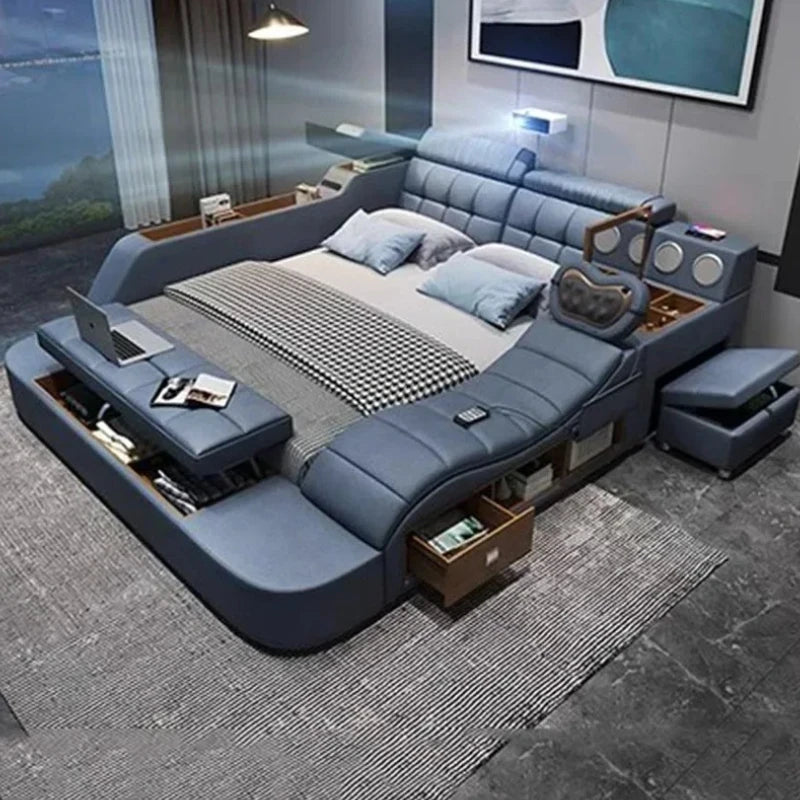 Modern Aesthetic Double Bed Multifonction Storage Salon King Double Bed Luxury Smart Lit Intelligent Multifonctions Furniture