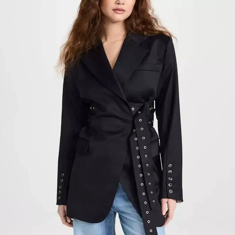 DEAT Fashion Women's Blazer Notched Collar Double Sashes Deconstructive Back Button Loose Suit Jacket Autumn 2025 New 1DH7481