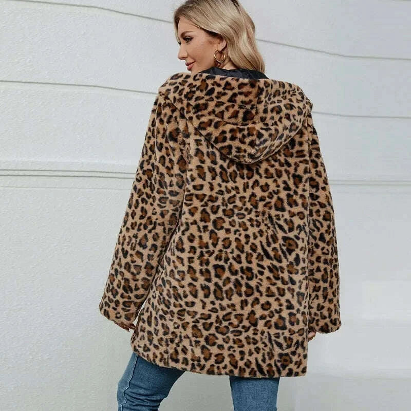 KIMLUD, ZXRYXGS 2025 New Fashion Autumn Winter Coats Loose Medium Length Jackets Leopard Print Imitation Fur Coat Women's Clothing Tide, KIMLUD Womens Clothes