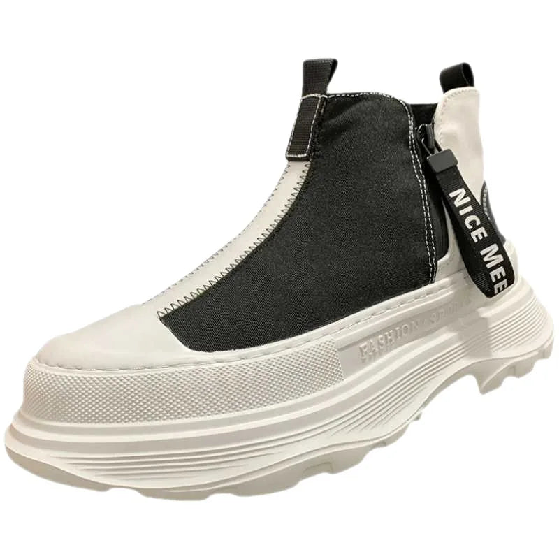 Men's Chelsea Boots – Thick Soles – Leather – White | KIMLUD