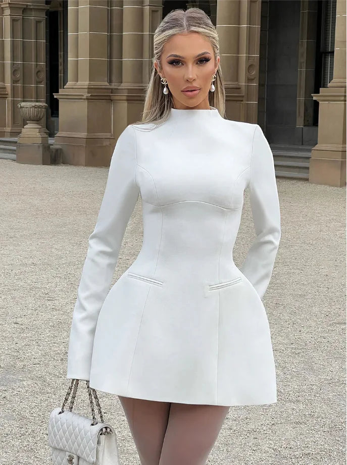 A-Line Dress Backless High Waist Long Sleeves — Black | KIMLUD