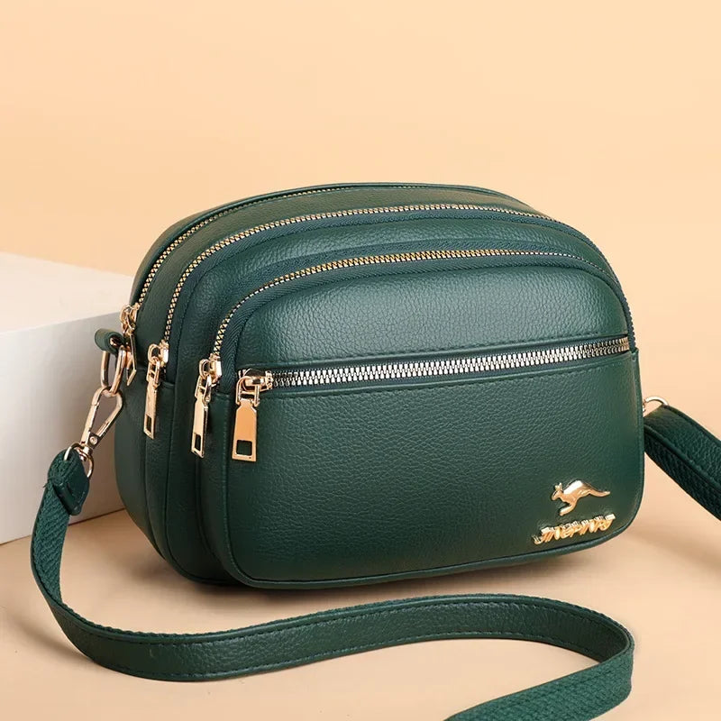 Soft Leather Shoulder Messenger Bag With Multiple Pockets And Wear-Resistant Finish — Black | KIMLUD