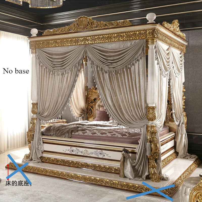 Wooden Bed With Romantic Detailing — Ivory | KIMLUD