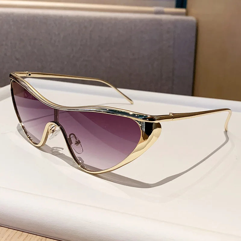Metal Cat Eye Sunglasses Large Frame — Gold | KIMLUD