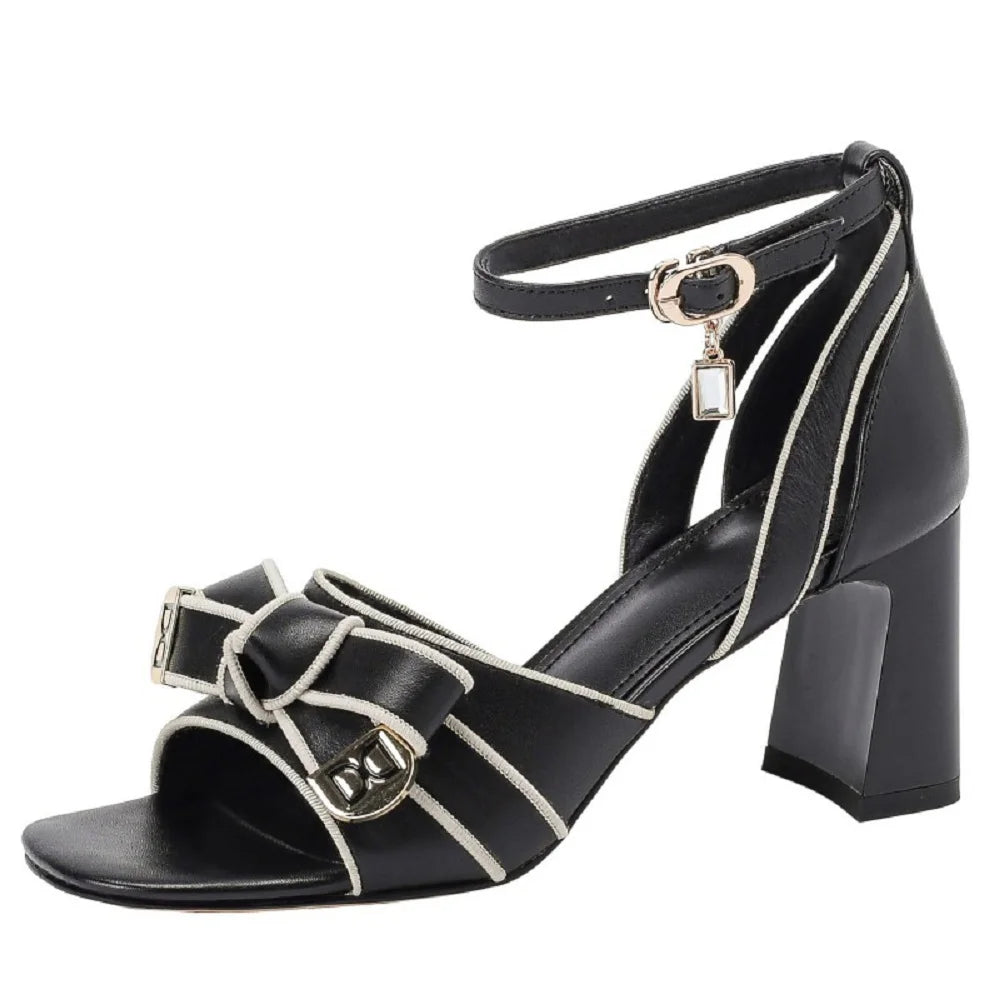 【JOCHEBED HU】2026 New Summer Retro High-heeled Lady Sandals Female Thick Heel Square Toe with Back Empty Shoe Trend 33-46