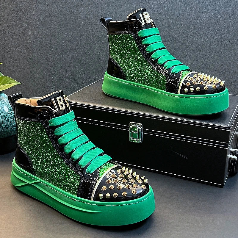 Men's Sneakers – Rhinestone Platform – Casual Silhouette | KIMLUD