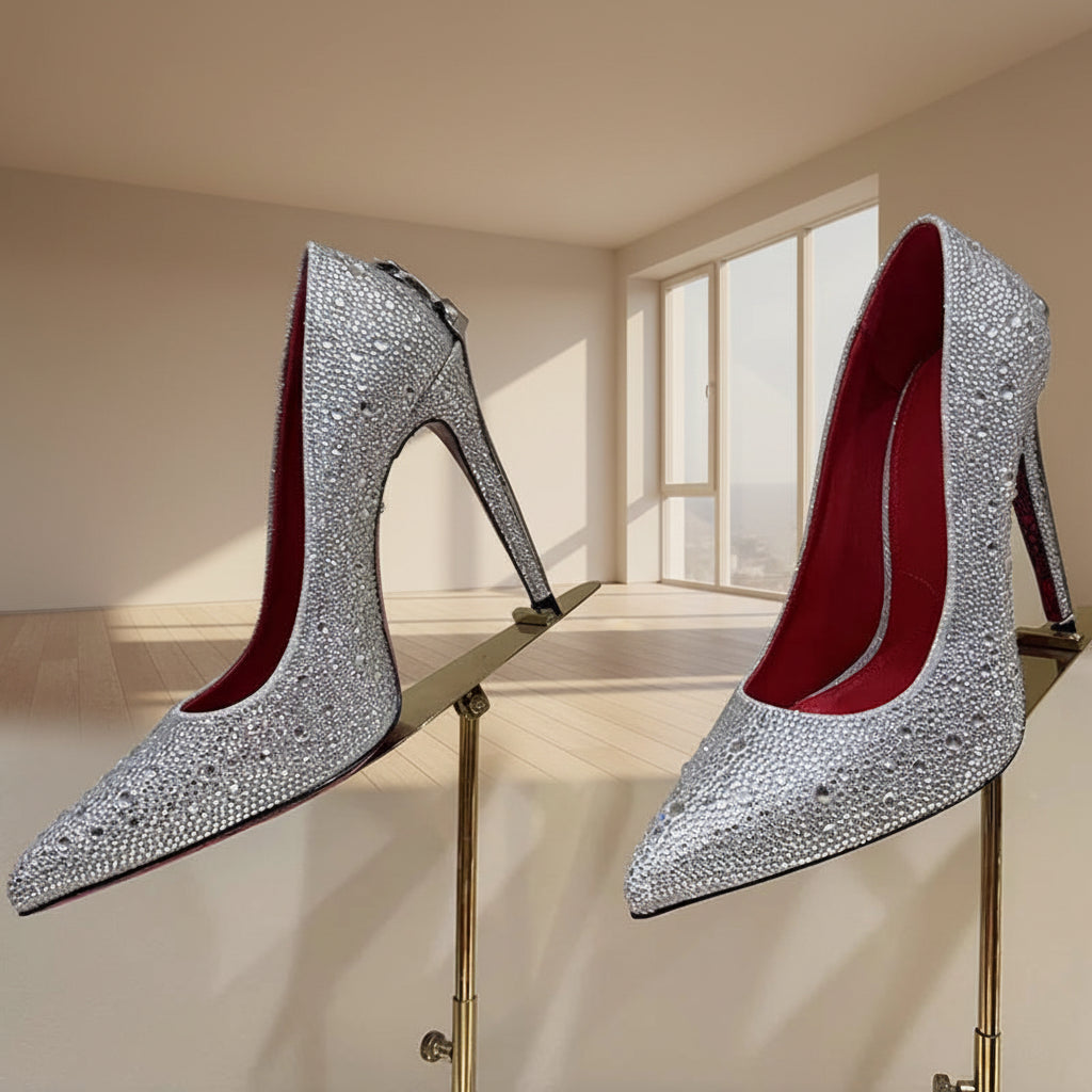 Rhinestone Pumps With Metal Decor — Black | KIMLUD