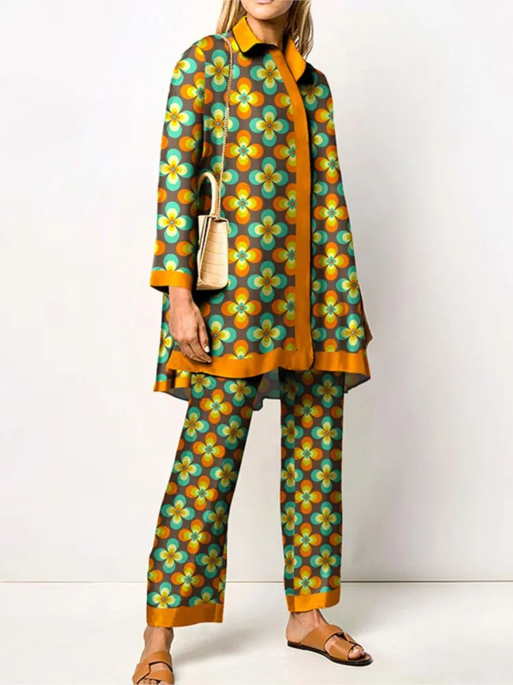 Two Piece Set – Autumn Vintage Printed – Synthetic Fiber – | KIMLUD