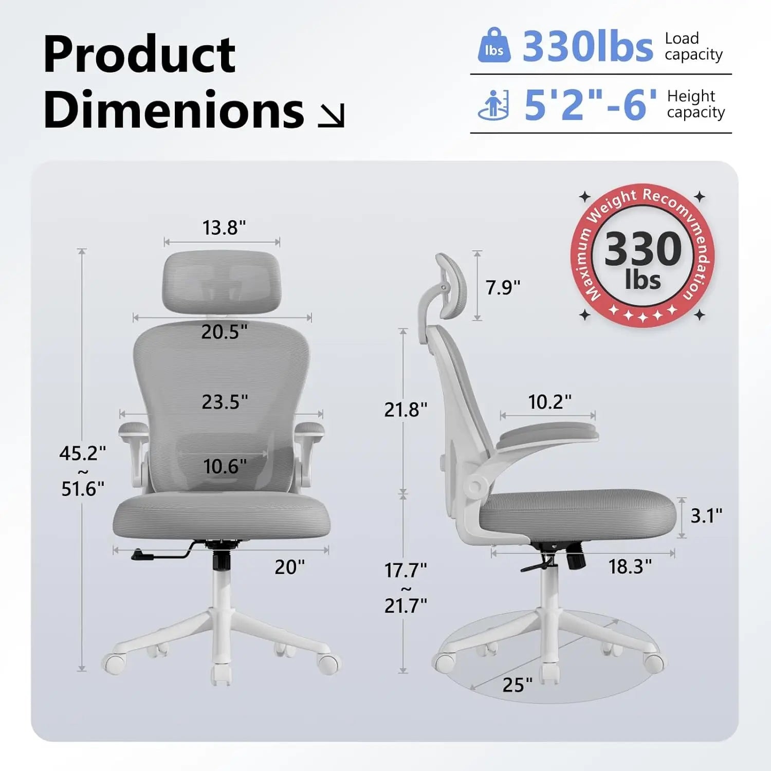 Mesh High Back Ergonomic Office Chair M903 With Wheels, Adjustable Lumbar Support — Ivory | KIMLUD