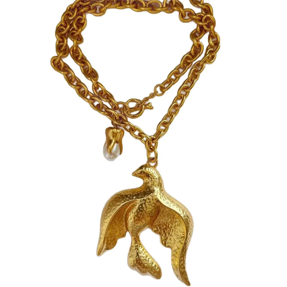 Bird Pendant Pearl Necklaces Copper — White | KIMLUD