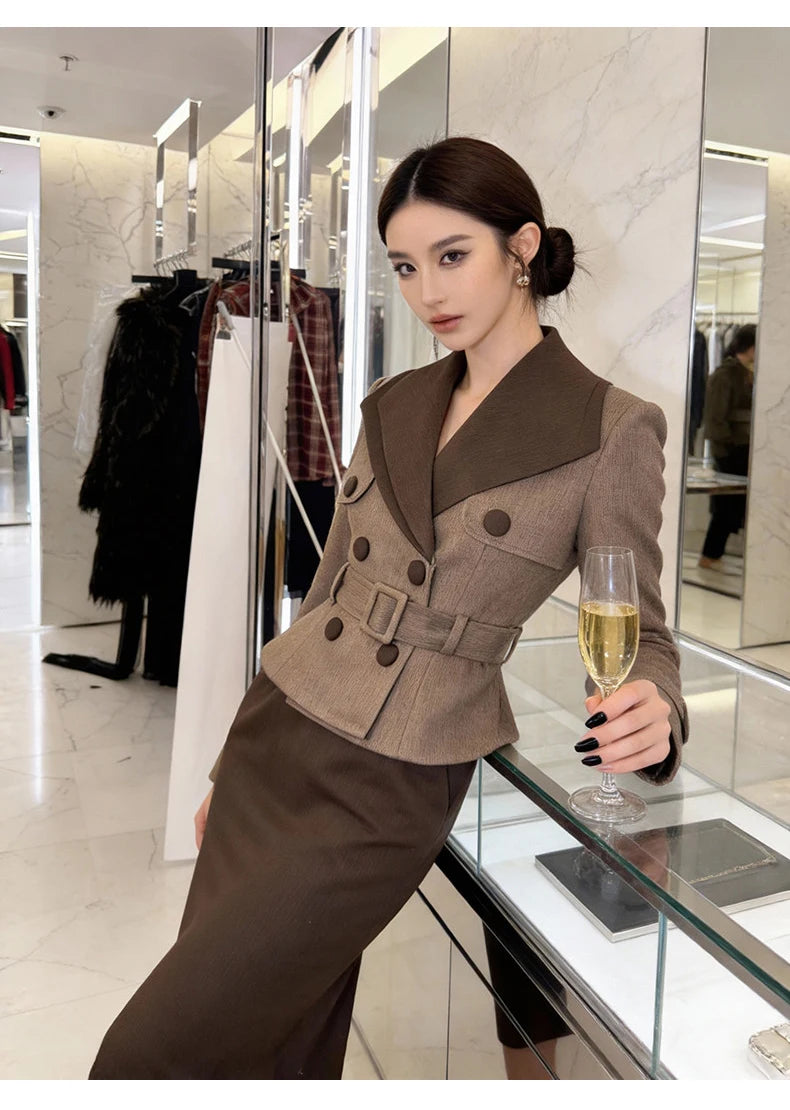 Midi Dress - High Waist Slim Pencil - Polyester - Brown | KIMLUD