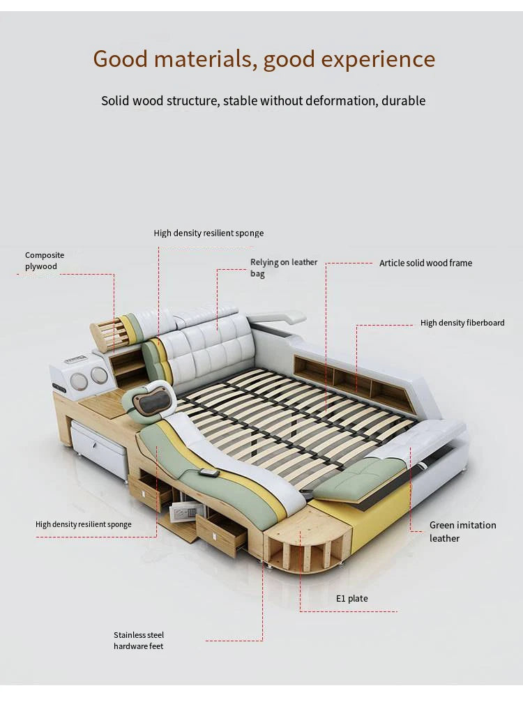 Leather Bed King Size With Massager — Customize | KIMLUD