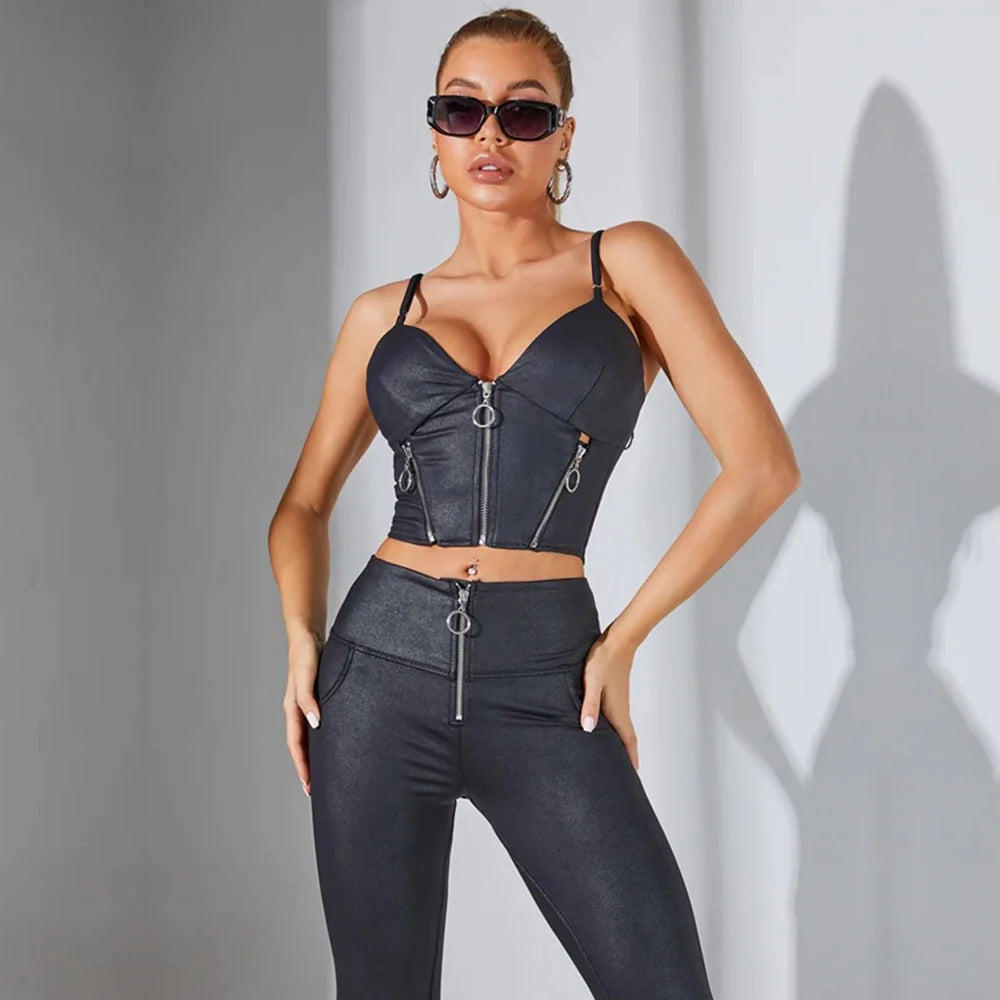 Shascullfites lulu Female Crackle Black Coated Ring Zipper Leggings High Waist Hot Pants for Women Sculpture Leggings Push Up