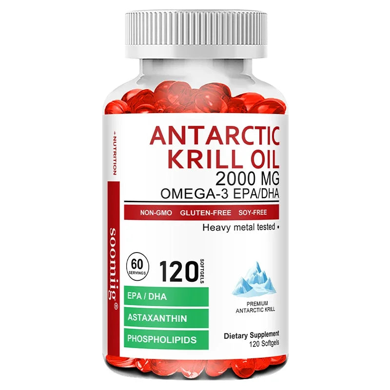 Krill Oil Capsules Health Supplement Supports Brain, Heart, Joints, Eyes, Skin — Crimson | KIMLUD