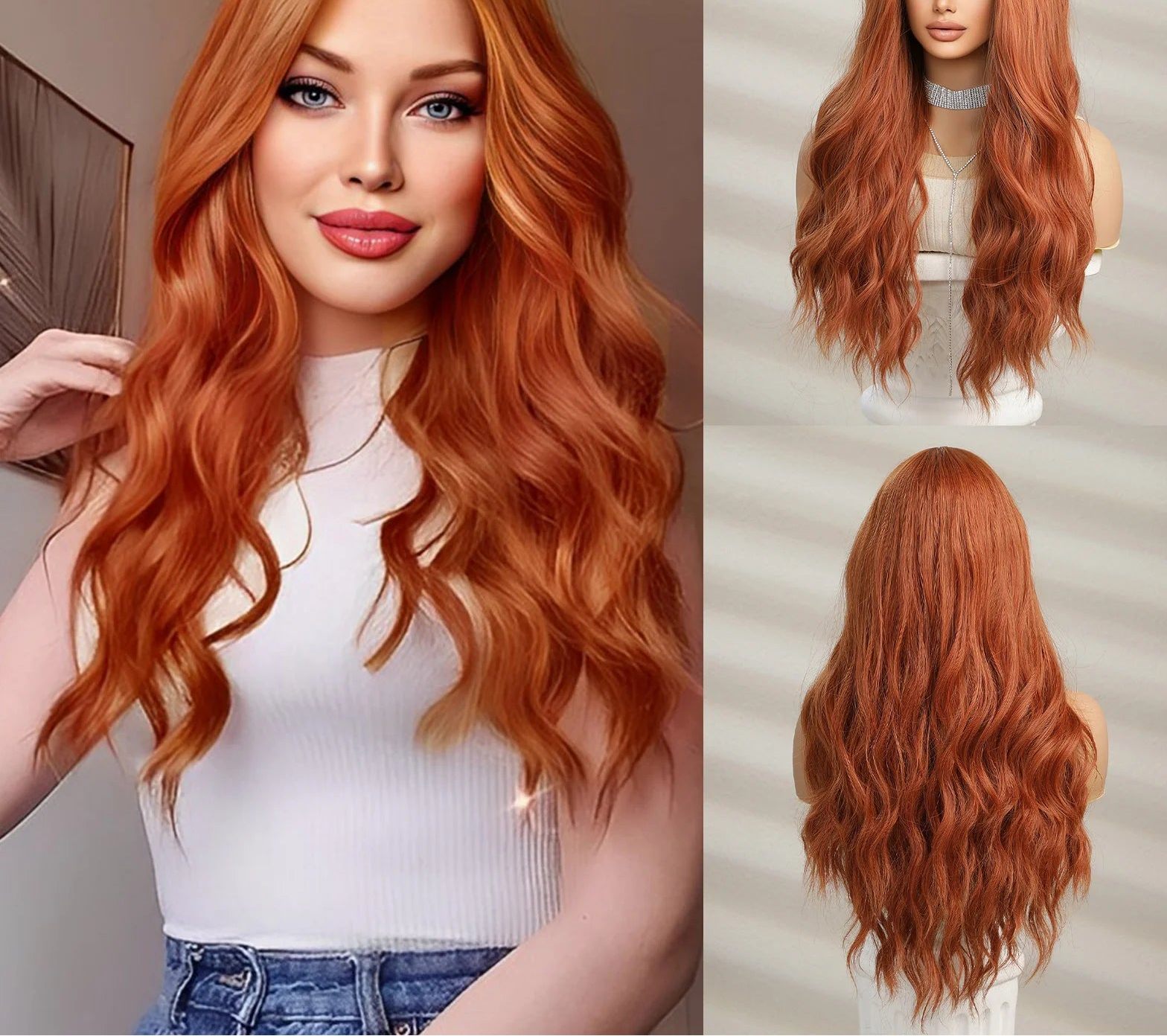 oneNonly Pink White Long Wig Blonde Rainbow Wavy Wigs Halloween Cosplay Party Wigs for Women Makeup Tools Synthetic Hair - KIMLUD