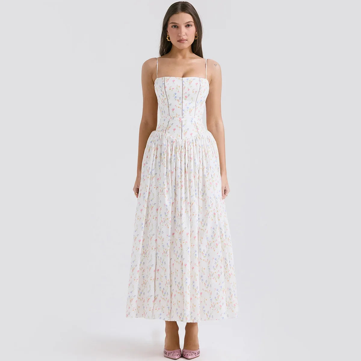 Mingimingxi Summer Elegant Party Dresses 2024 Floral Print One-piece Graduation Dress Strap Midi Long Dresses Women's Clothing