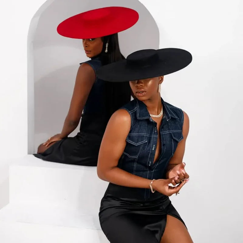 Wool Formal Flat-Top Wide Brim Fedora — Black | KIMLUD