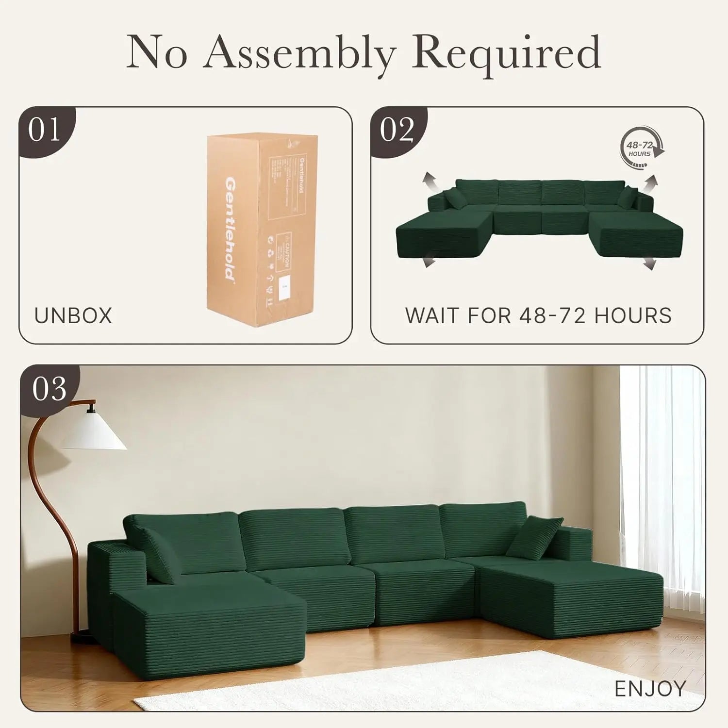 U-Shaped Modular Sofa With Chaise — Emerald Green | KIMLUD