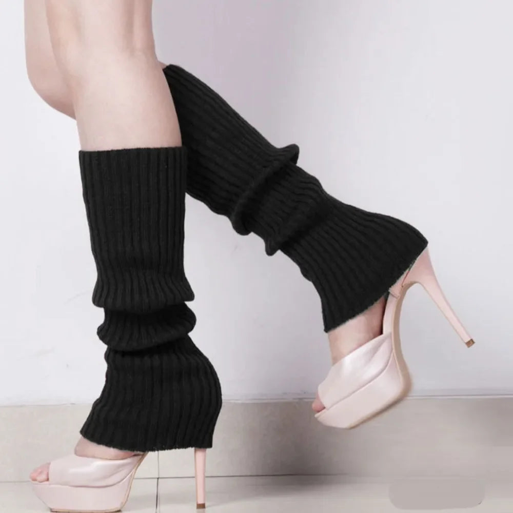 Knit Socks Neon Ribbed Leg Warmers — Black | KIMLUD