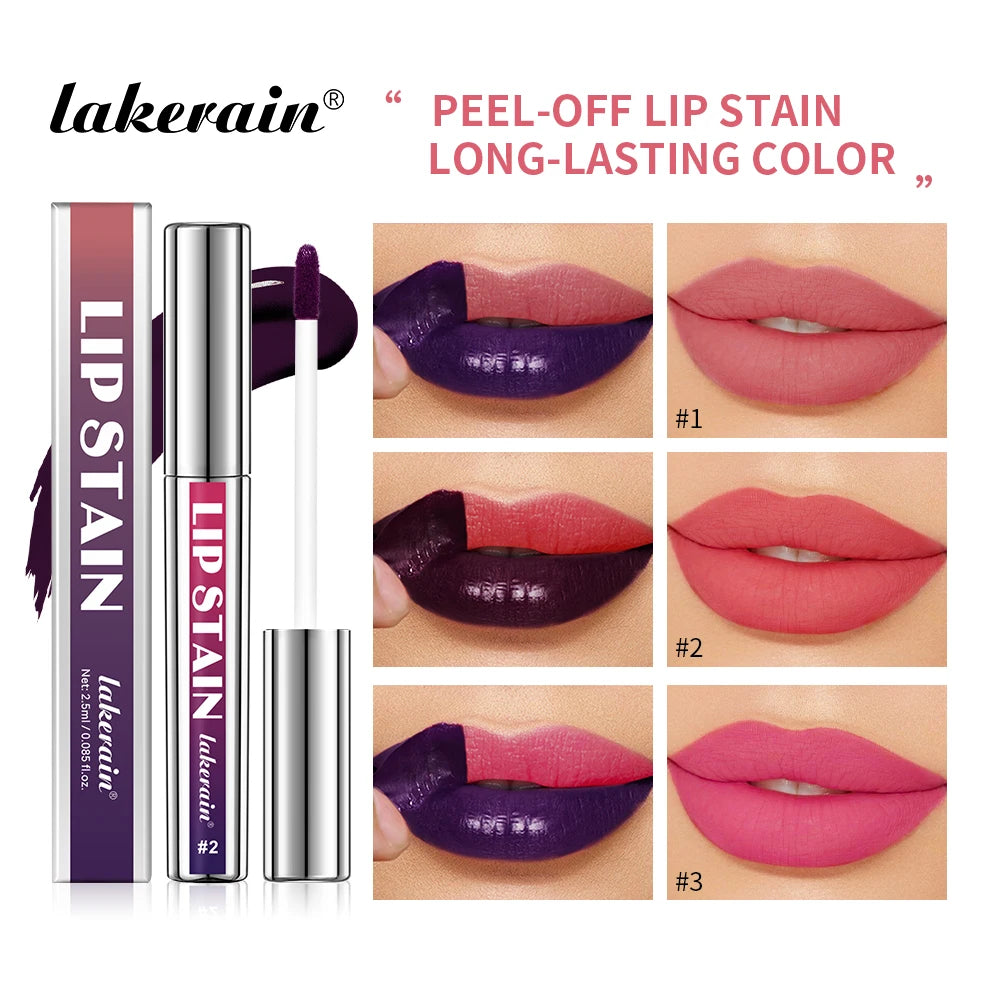Lip Stain Blading Peel Off and Reveal Kit Long Lasting 3pcs Rose Waterproof Pink Lip Tint Transfer Proof Natural Lip Stain Kit