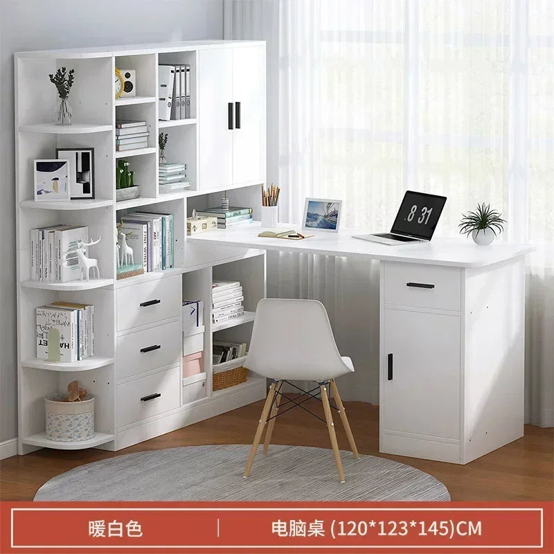 Computer Desk Bookshelf Integrated Shelves Drawers Large Laptop Home Bedroom Student Study Writing Desk Simple Office Table