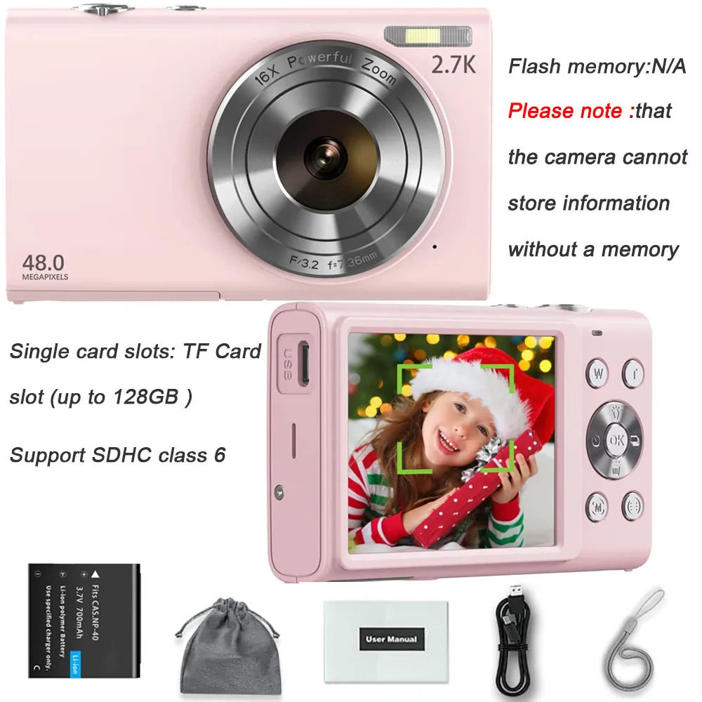 Plastic Vlogging Camera 4K Autofocus — Pink | KIMLUD
